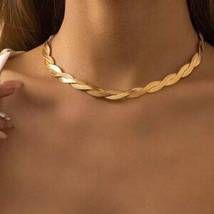 18K GOLD TWISTED SNAKE CHAIN NECKLACE, NICE CHAIN NECKLACE, CUTE CHAIN NECKLACE